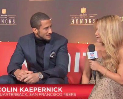 Colin Kaepernick talks with Jenn at SBXLVIII