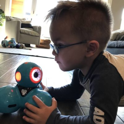 Nash loves his new STEM Robot, DASH
